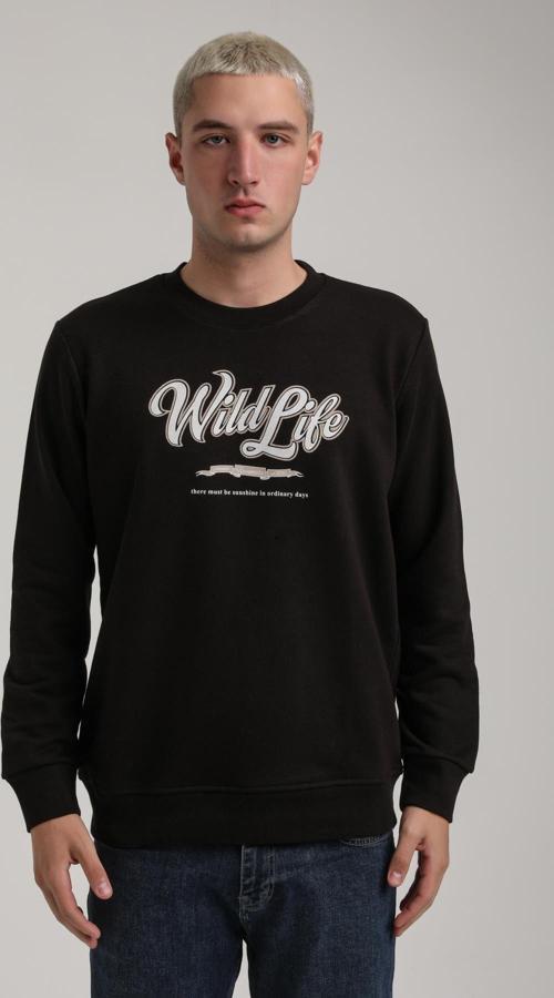 Bisiklet Yaka Siyah Slim Fit Sweatshirt 24FWM60195