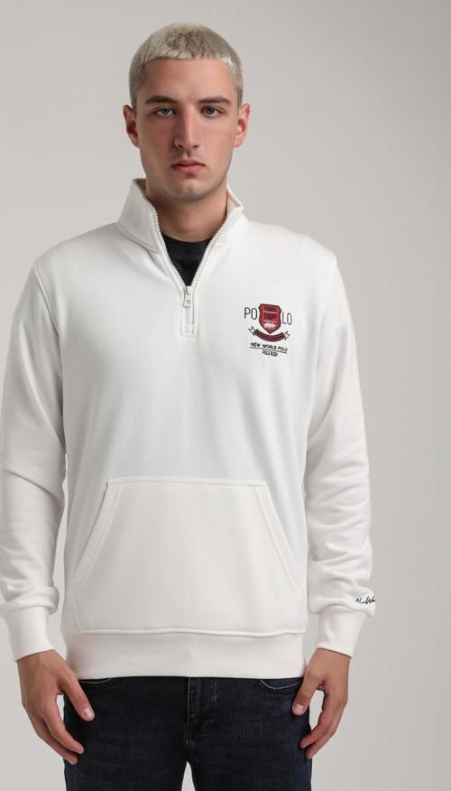 Dik Yaka Ekru Slim Fit Sweatshirt 24FWM60198