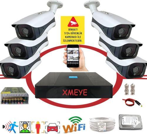 6 lı Yapay Zeka Destekli Araç Yüz ve İnsan Tanımalı Hareket Algılayan 5 MP Lens 36 IR LED Metal Kasa Güvenlik Kamera Seti BS336
