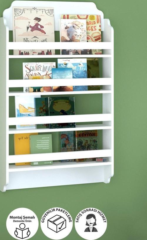 4 Raflı Montessori Kitaplık Eğitici Çocuk Kitaplığı Çocuk Odası Kitaplığı Pella Beyaz