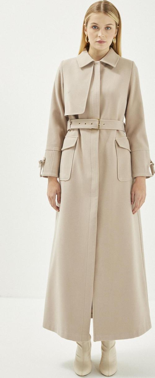 Gömlek Yaka Kemer Detaylı Taş Kaşe Pardesü 13359