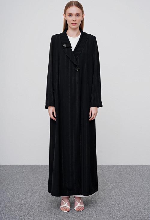 Broş Detaylı Siyah Pardesü 13517