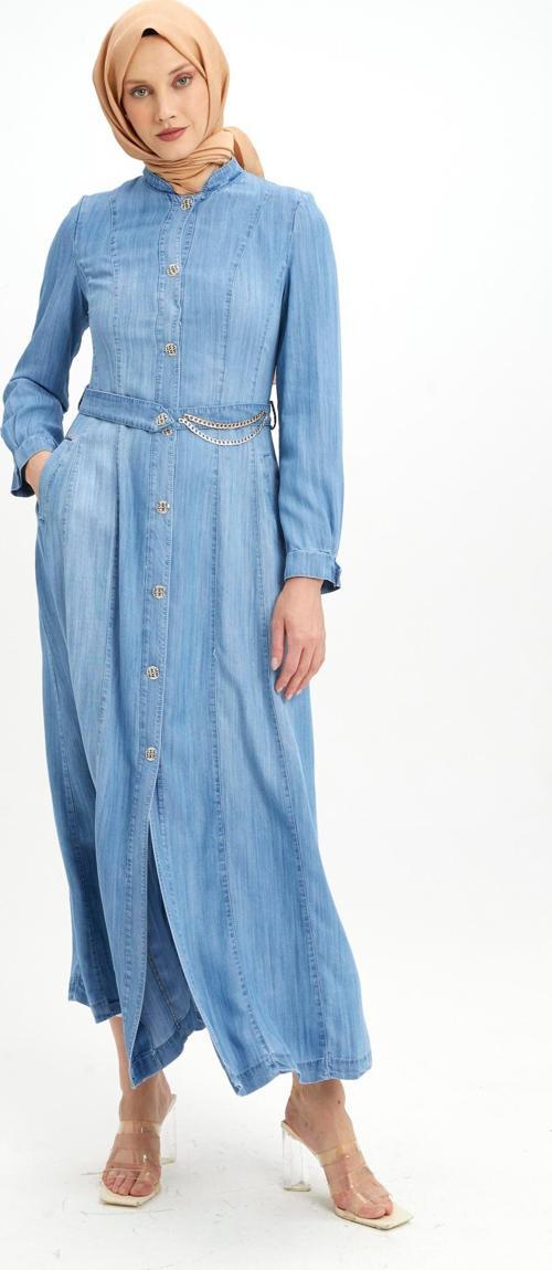 Dik Yaka Düğme Detaylı Jean Pardesü 13235