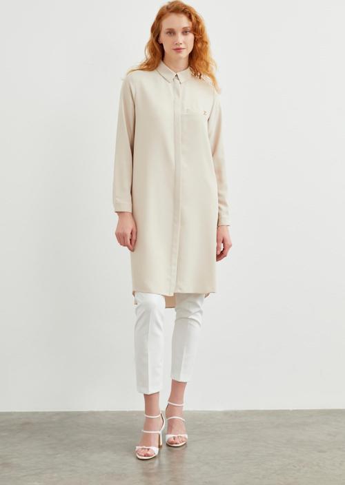 Gizli Düğme Detaylı Tunik Bej T-0767