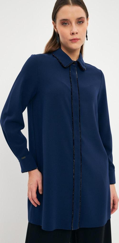 Şerit Detaylı Lacivert Tunik T-1498