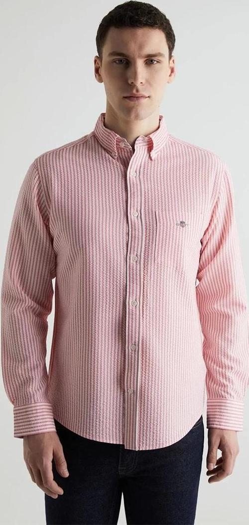 Erkek Pembe Regular Fit Klasik Yaka Çizgili Gömlek