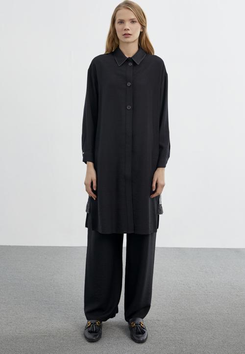 Gömlek Yaka Siyah Uzun İkili Kombin Takım TK-1278