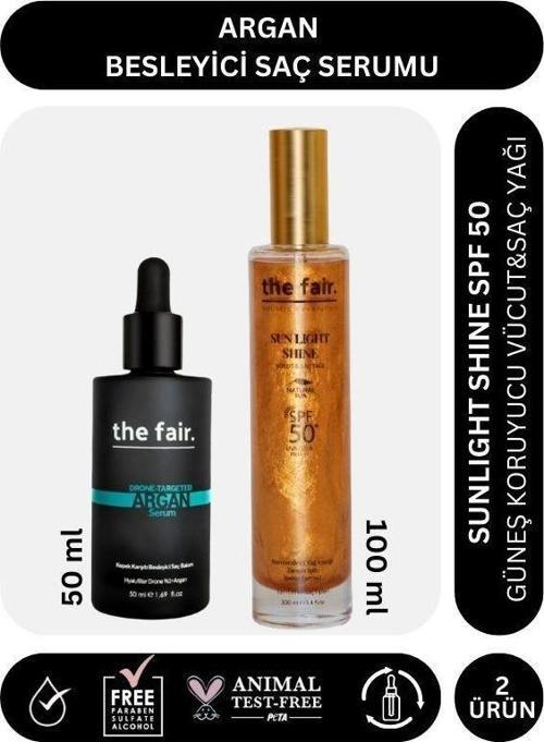 . Argan Besleyici Saç Serumu 50 ml ve  Sunlight Shine SPF 50 Güneş Koruyucu Saç Yağı 100 ml