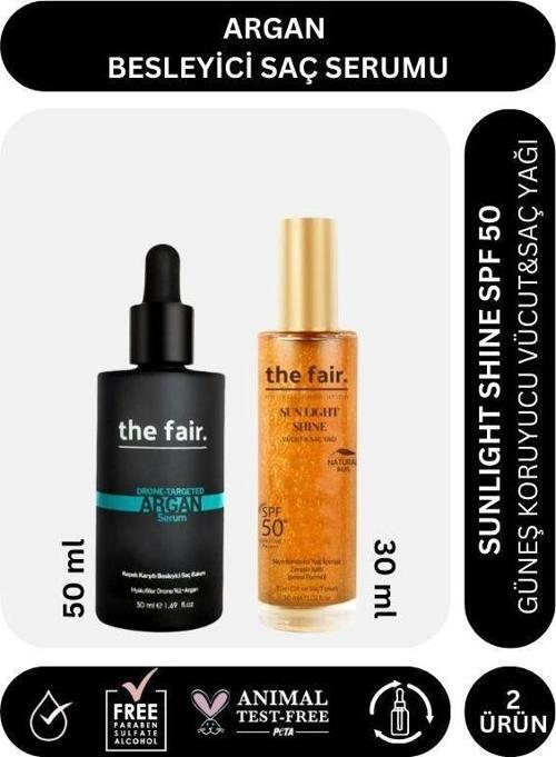 . Argan Besleyici Saç Serumu 50 ml ve Sunlight Shine SPF 50 Güneş Koruyucu Saç Yağı 30 ml