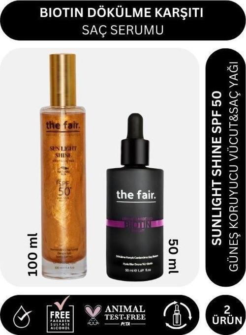 . Biotin Dökülme Karşıtı 50 ml Saç Serumu ve Shine SPF 50 Güneş Koruyucu Saç Yağı 100 ml