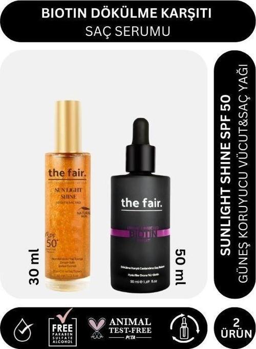 . Biotin Dökülme Karşıtı 50 ml Saç Serumu ve Shine SPF 50 Güneş Koruyucu Saç Yağı 30 ml