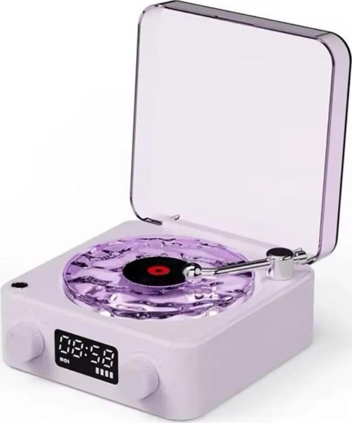 Waves Nostalji Plak Görünümlü Bluetooth Hoparlör 3D Ses Dalgası Retro Müzik Plak pembe