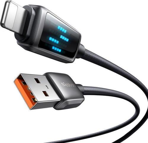 CA-5250 3A USB iPhone Şarj Hız Göstergeli Şarj Data Kablosu 1.2M Siyah
