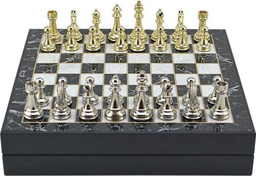 Büyük Boy Metal Klasik Satranç Tk. Parlak ve Mermer Desenli Sandıklı MDF Tahtası(36X36X6 cm.)
