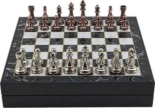 Büyük Boy Metal Klasik Satranç Tk. Antik ve Mermer Desenli Sandıklı MDF Tahtası(36X36 cm.)