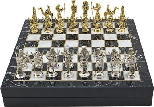 Büyük Boy Metal Mısır Satranç Takımı Parlak ve Mermer Desenli Sandıklı MDF Tahtası(36X36X6 cm.)