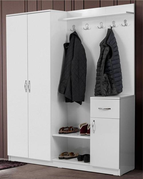 Flora 2 (İki) Kapılı Beyaz Elbise Askılığı Kapaklı Vestiyer - Portmanto - Ayakkabılık