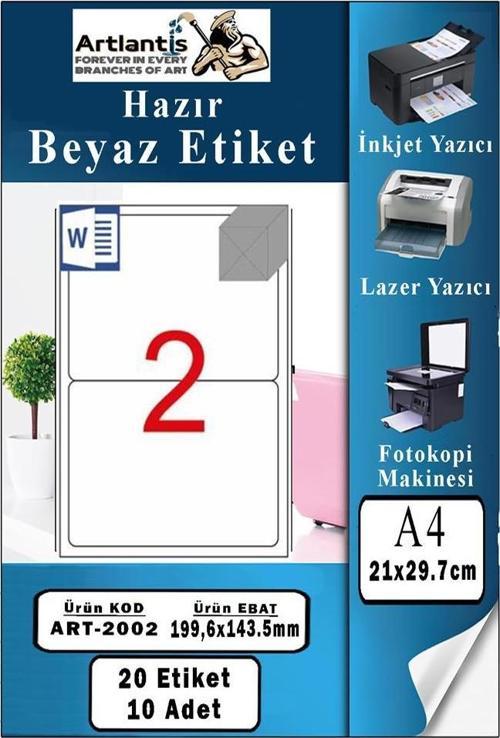 A4 Hazır Etiket 199.6x143.5 mm 10 Sayfa 1 Paket Kendinden Yapışkanlı Fotokopi Lazer İnkjet Kağıdı Yazıcılar İçin Uyumlu