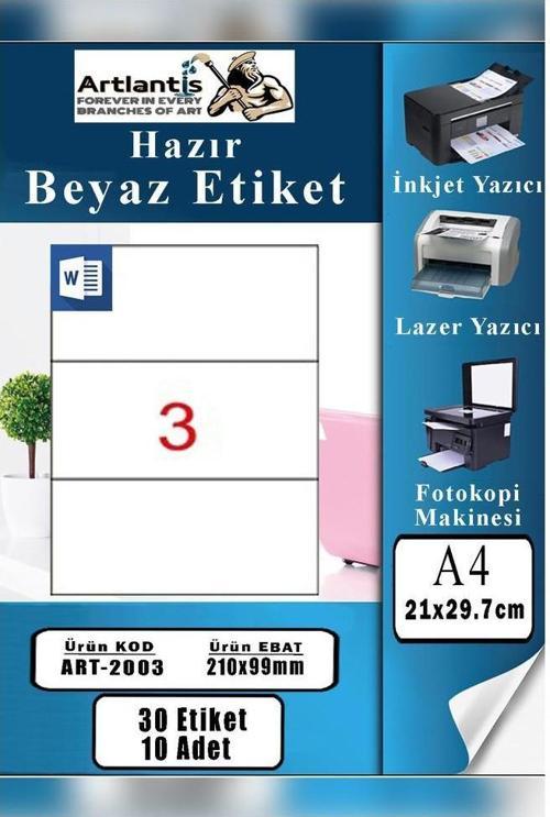 A4 Hazır Etiket 210x99 mm 10 Sayfa 1 Paket Kendinden Yapışkanlı Fotokopi Lazer İnkjet Kağıdı Yazıcılar İçin Uyumlu