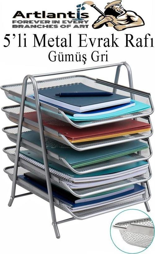 Metal Evrak Rafı 5 li 1 Paket Masa Üstü A4 Dosya Düzenleyici Kağıt Tepsisi Metal Fileli Beş Katlı Hareketli Perfore