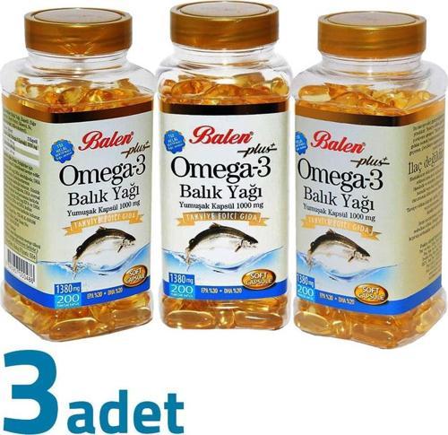 Plus+ Omega-3 Balık Yağı Yumuşak Kapsül 200 Kapsül x 1380mg x 3 Kutu