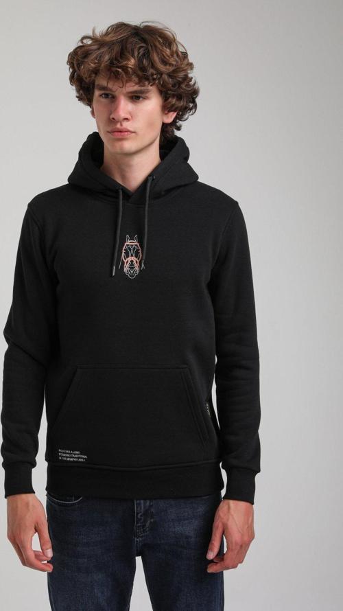 Kapüşonlu Siyah Slim Fit Hoodie 23FWM64046