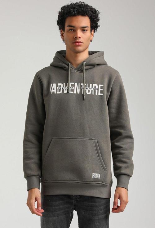Kapüşonlu Haki Slim Fit Hoodie 23FWM64047