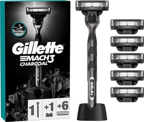 Mach 3 Charcoal Tıraş Makinesi + 6 Up Yedek Tıraş Bıçağı + Premium Stand