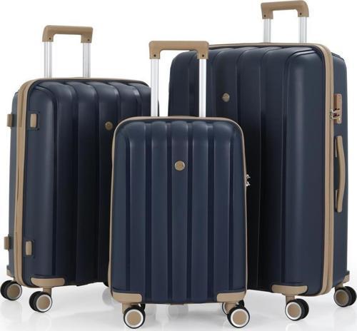3lü Set Kırılmaz Silikon Seyahat Valizi Bavulu V305 Laci Şampanya
