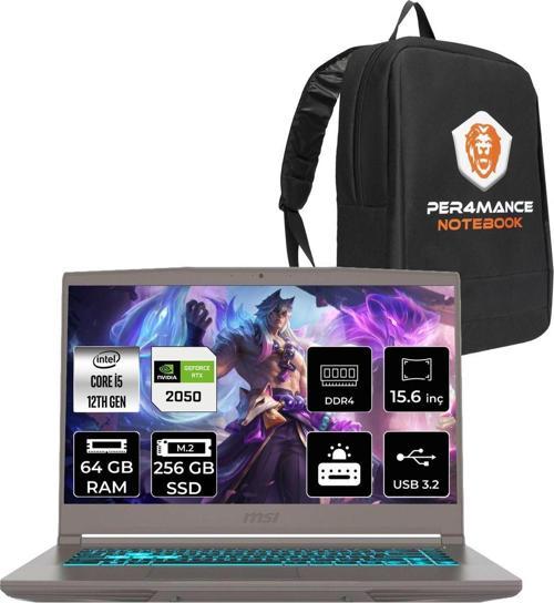 Thin 15 İ5 12450H 64Gb 256Gb Ssd Rtx2050/4Gb 15.6" Fhd 144Hz Fdos B12Ucx20Tr & Per4 Çanta