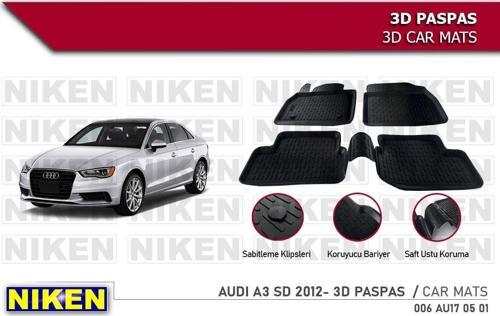 Audi A3 Sedan Havuzlu 3D Paspas Niken Siyah 2013 Sonrası