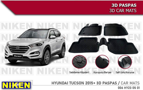 Hyundai Tucson Havuzlu 3D Paspas Niken Siyah 2015 Sonrası