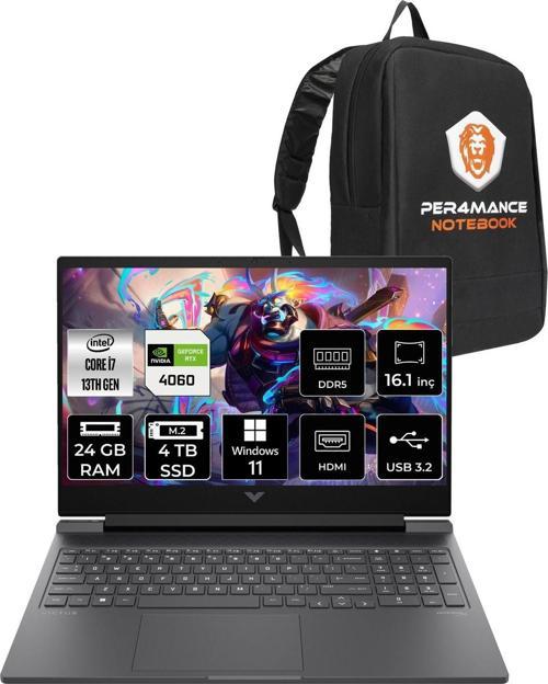 Victus 16 İ7-13700H 24Gb 4Tb Ssd Rtx4060/8Gb 144Hz 16.1'' Fhd W11Pro 8B5Y3Ea & Per4 Çanta