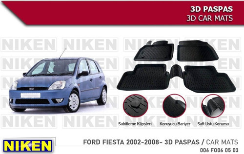 Ford Fiesta Havuzlu 3D Paspas Niken Siyah 2002-2008 Arası