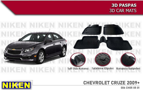 Chevrolet Cruze Havuzlu 3D Paspas Niken Siyah 2009 Sonrası
