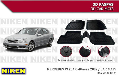 Mercedes C serisi w204 Havuzlu 3D Paspas Niken Siyah 2007 Sonrası