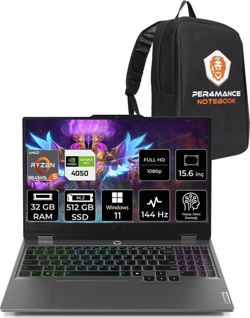 Loq Aı R5 8645Hs 32Gb 512Gb Ssd Rtx4050/6Gb 105W Fhd 15.6" W11H Gaming Laptop & Per4 Çanta