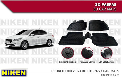 Peugeot 301 Havuzlu 3D Paspas Niken Siyah 2012+ Sonrası
