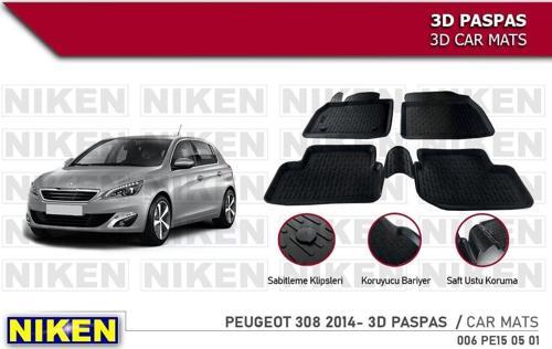 Peugeot 308 Havuzlu 3D Paspas Niken Siyah 2014+ Sonrası