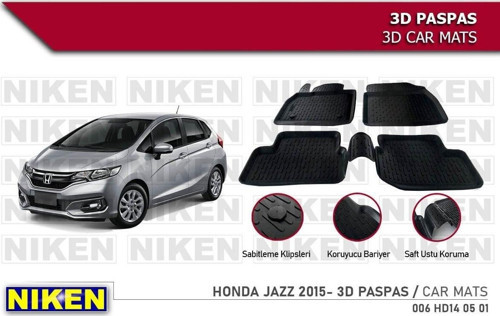 Honda Jazz Havuzlu 3D Paspas Niken Siyah 2015-Sonrası