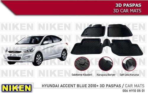 Hyundai Accent Blue Havuzlu 3D Paspas Niken Siyah 2010-Sonrası