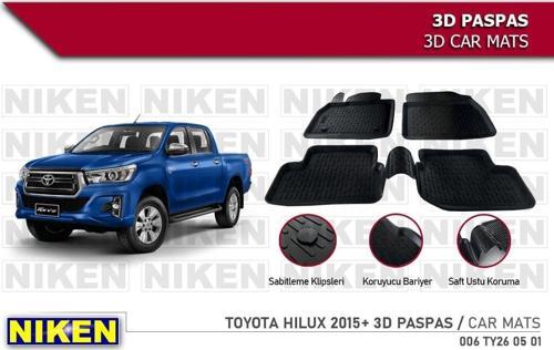 Toyota Hilux Havuzlu 3D Paspas Niken Siyah 2015+ Sonrası