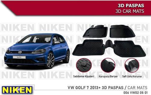 Volkswagen Golf 7 Havuzlu 3D Paspas Niken Siyah 2013+ Sonrası