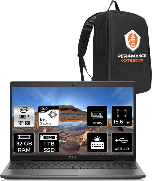Latitude 3550 İ7 1355U 32Gb 1Tb Ssd 15.6'' Fhd Fdos Dizüstü Bilgisayar & Per4 Çanta