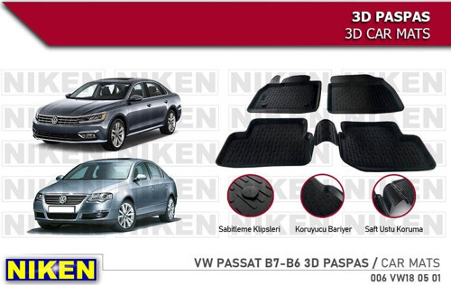 Volkswagen Passat B6 Havuzlu 3D Paspas Niken Siyah 2005+ Sonrası