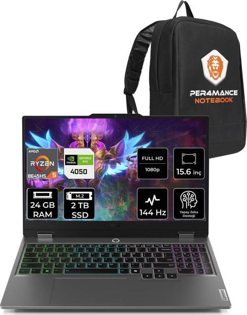 Loq Aı R5 8645Hs 24Gb 2Tb Ssd Rtx4050/6Gb 105W Fhd 15.6" Fdos Gaming Laptop & Per4 Çanta