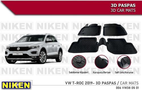 Volkswagen T-Roc Havuzlu 3D Paspas Niken Siyah 2018+ Sonrası
