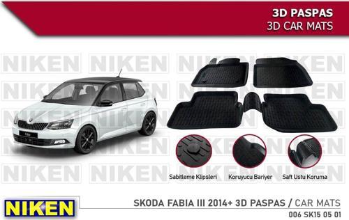 Skoda Fabia 3 Havuzlu 3D Paspas Niken Siyah 2014+ Sonrası