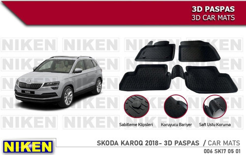 Skoda Karoq Havuzlu 3D Paspas Niken Siyah 2018+ Sonrası