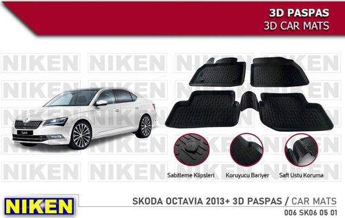 Skoda Octavia Havuzlu 3D Paspas Niken Siyah 2013+ Sonrası